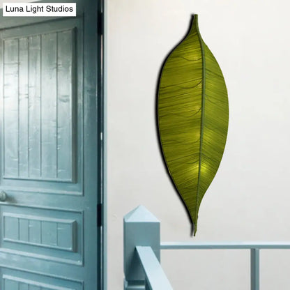 DecorBites™ DecorBites™ Art Deco Fabric Wall Sconce: Leaf Shaped 3-Bulb Bedside Lamp in Yellow/Green