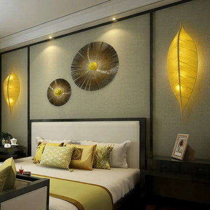 DecorBites™ DecorBites™ Art Deco Fabric Wall Sconce: Leaf Shaped 3-Bulb Bedside Lamp in Yellow/Green