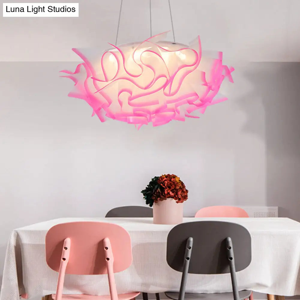 Art Deco Flower Pendant Light with 1 Acrylic Pink/Orange/Blue Shade for Dining Room Ceiling