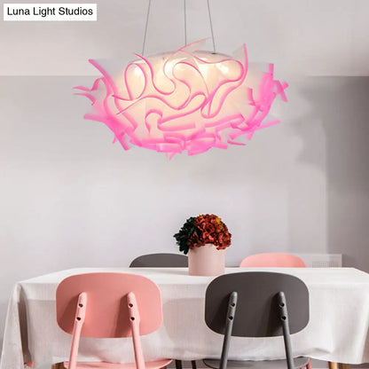 Art Deco Flower Pendant Light with 1 Acrylic Pink/Orange/Blue Shade for Dining Room Ceiling