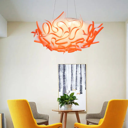 Art Deco Flower Pendant Light with 1 Acrylic Pink/Orange/Blue Shade for Dining Room Ceiling