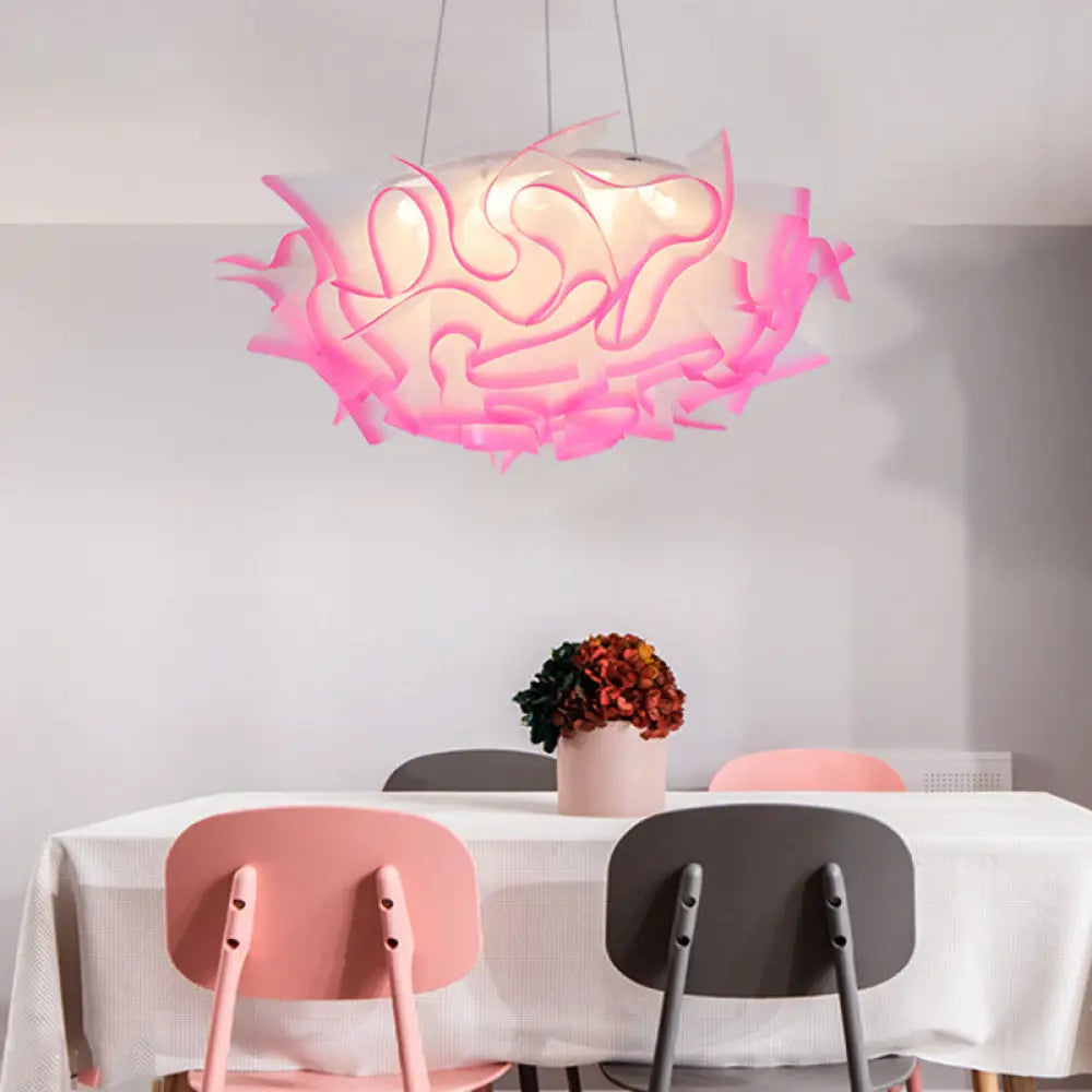 Art Deco Flower Pendant Light with 1 Acrylic Pink/Orange/Blue Shade for Dining Room Ceiling