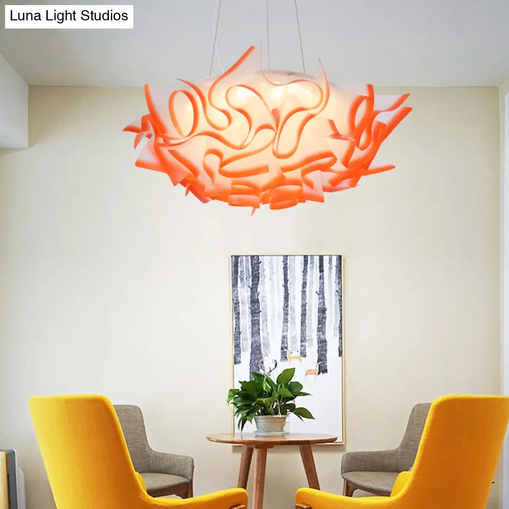 Art Deco Flower Pendant Light with 1 Acrylic Pink/Orange/Blue Shade for Dining Room Ceiling