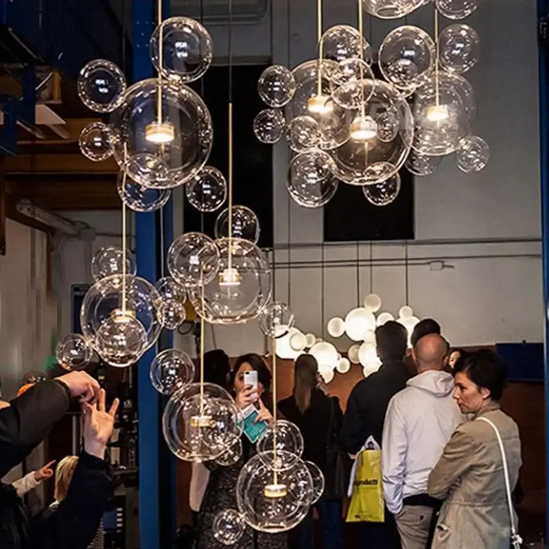 Art deco glass bubble chandelier by decorbites with clear glass and warm bulbs for dining room decor