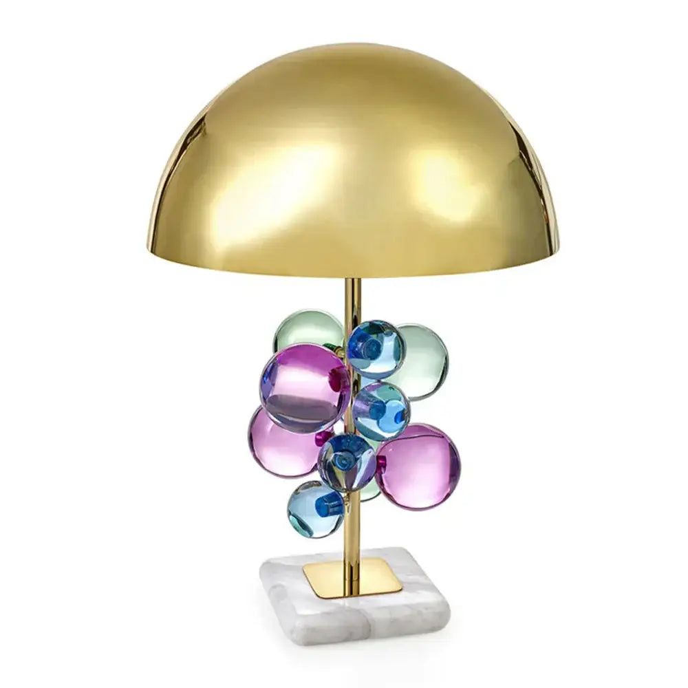 Art deco gold and crystal bubble led desk lamp with colorful glass orbs on a marble base for bedroom decorbites crystal bubble