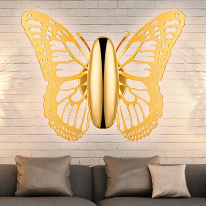 Aplique de pared DecorBites™ Art Déco con forma de mariposa dorada - Lámpara de pared metálica de una luz para habitación infantil