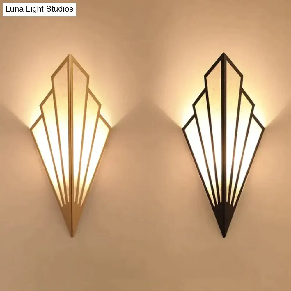 Art deco gold diamond shape modern wall light with geometric fan design in gold-tone and black metal for bedroom use