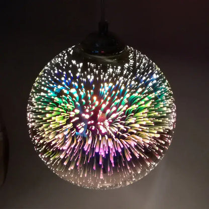 Art deco gold and silver glass globe pendant light with vibrant multi-colored led burst design for dining room