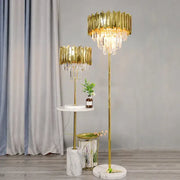 Art deco golden and black crystal marble led floor lamp with gold-toned chandelier style and decorbites crystal marble accents