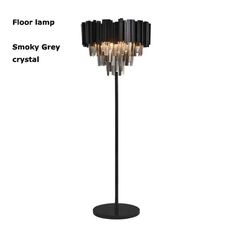 Black floor lamp with tiered smoky grey crystal marble led elements for elegant decorbites crystal marble lighting