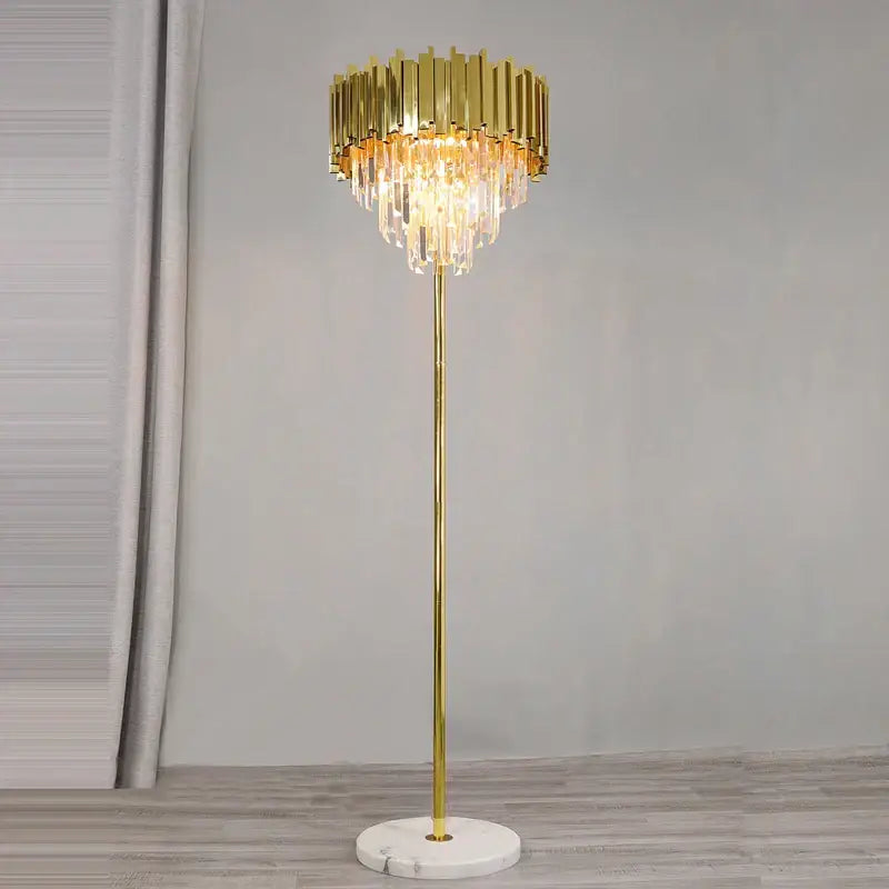 Art deco gold floor lamp with crystal marble led chandelier and white marble base for living room decorbites crystal marble