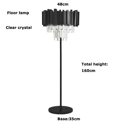 Black floor lamp with chandelier-style crystal marble led top and vertical bars in decorbites crystal marble design