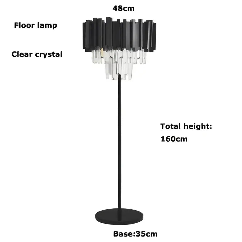 Black floor lamp with chandelier-style crystal marble led top and vertical bars in decorbites crystal marble design