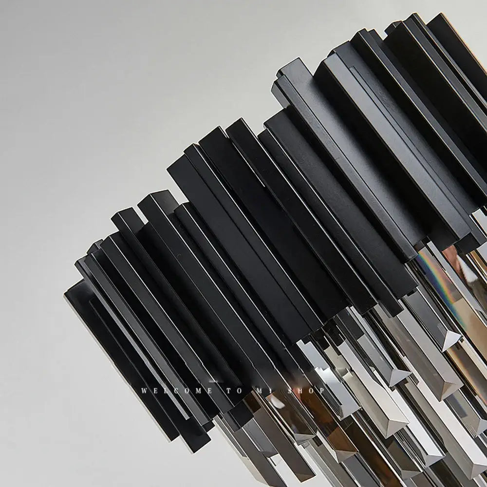 Modern black and chrome metallic chandelier with angular prisms complements decorbites crystal marble led floor lamp design