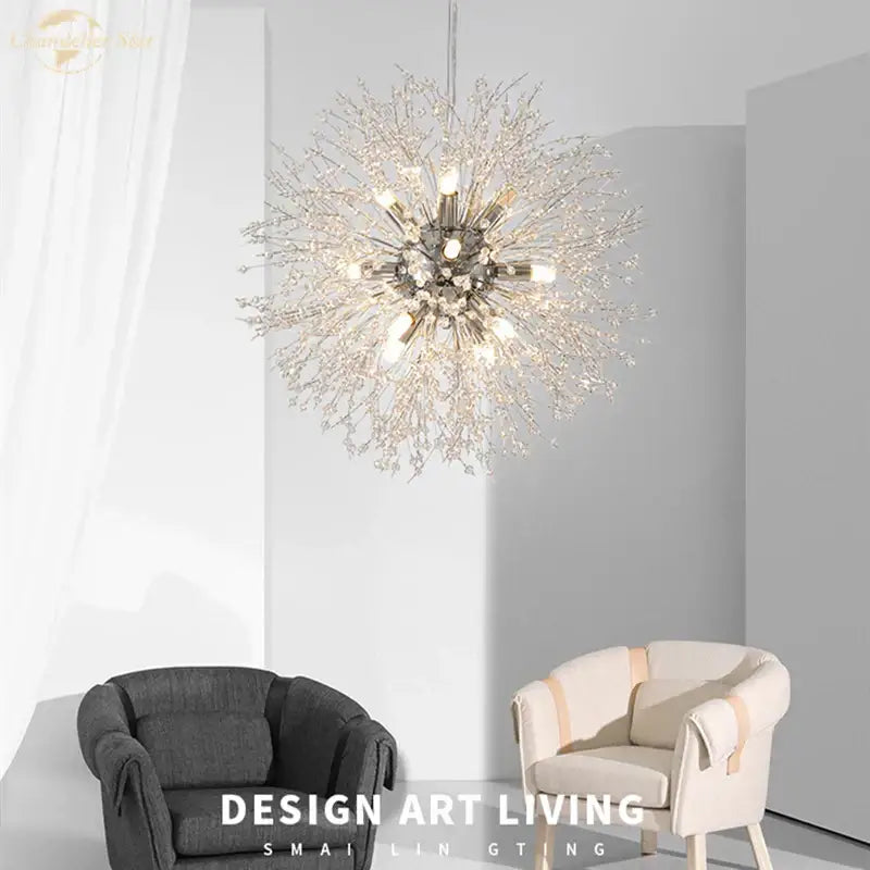 A sparkling silver crystal star led chandelier with radial branch design ideal for living room decorbites crystal star