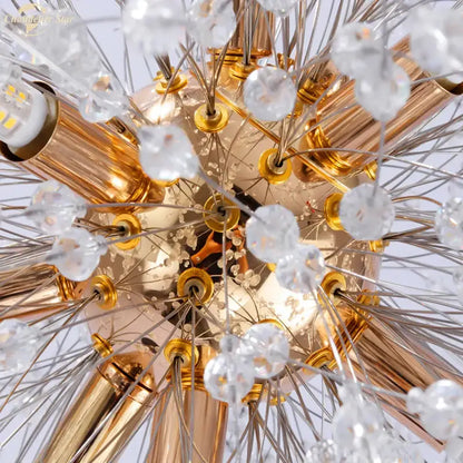 Art deco golden crystal star led chandelier with metallic arms and crystal beads for living room decorbites crystal star