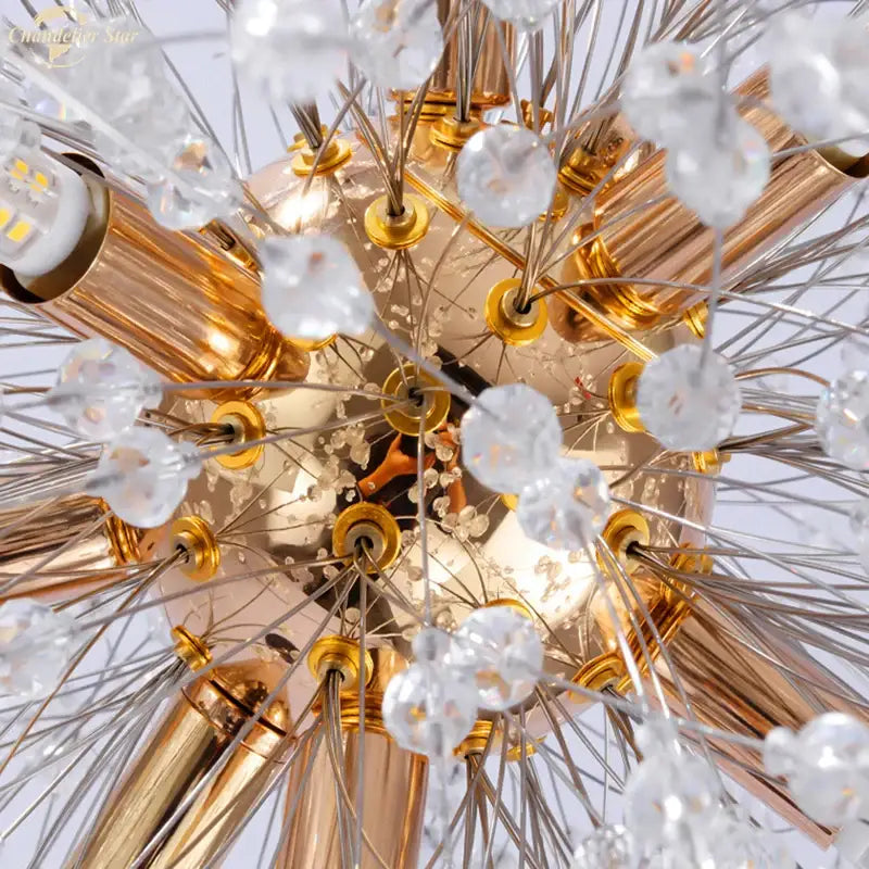 Art deco golden crystal star led chandelier with metallic arms and crystal beads for living room decorbites crystal star