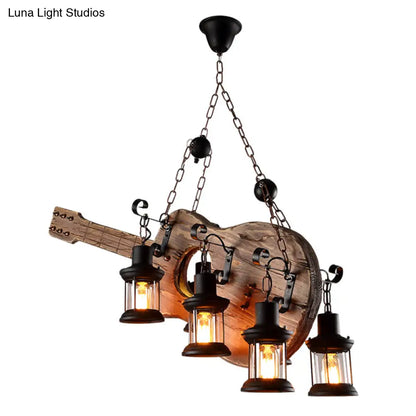 DecorBites™ مصباح معلق على شكل جيتار صناعي بتصميم آرت ديكو مع لمسة نهائية من الخشب الفاتح والمعدن الأسود