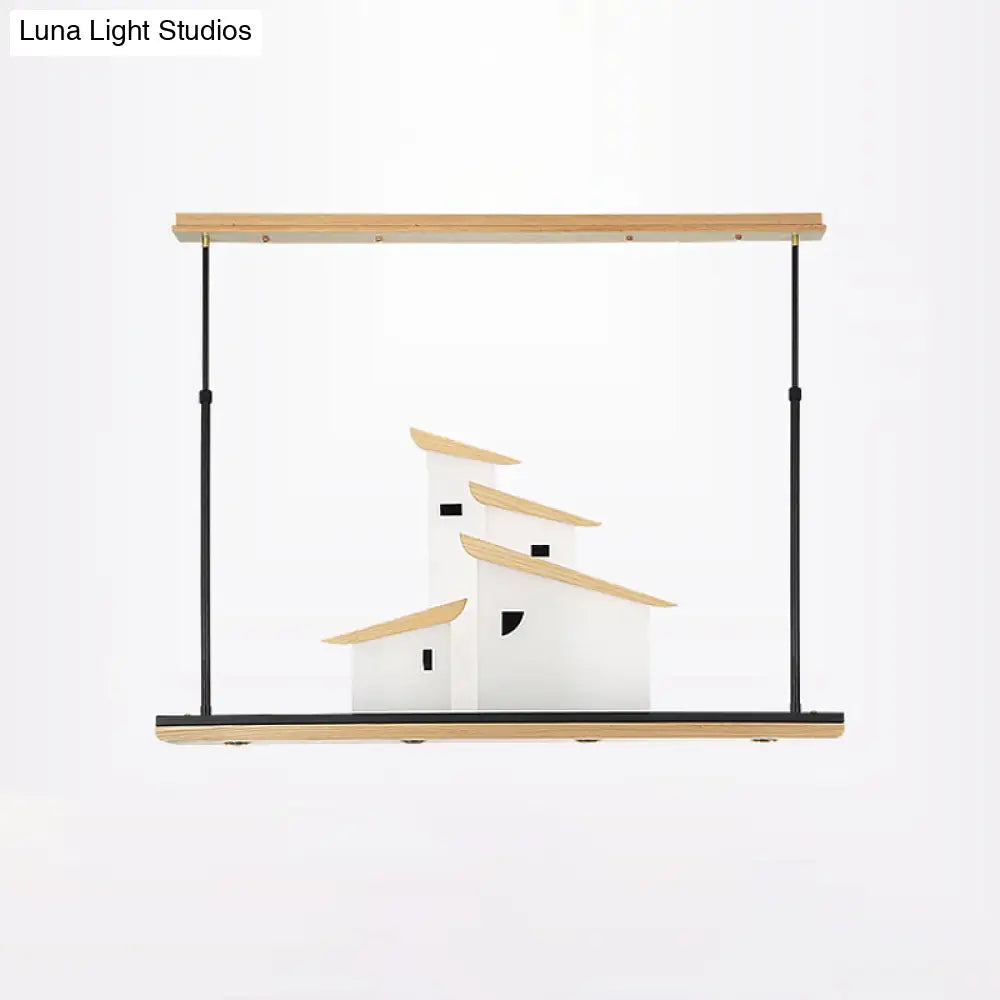 Lámpara de techo colgante DecorBites™ Art Deco Island, luminaria LED de metal blanco con soporte de madera - Luz cálida/blanca