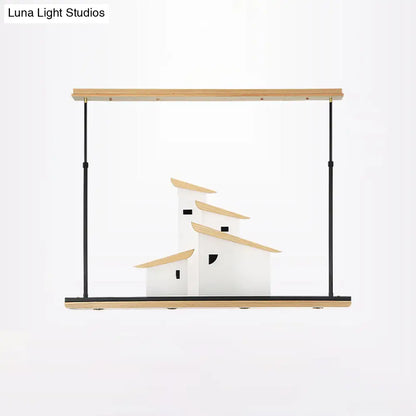 Lámpara de techo colgante DecorBites™ Art Deco Island, luminaria LED de metal blanco con soporte de madera - Luz cálida/blanca