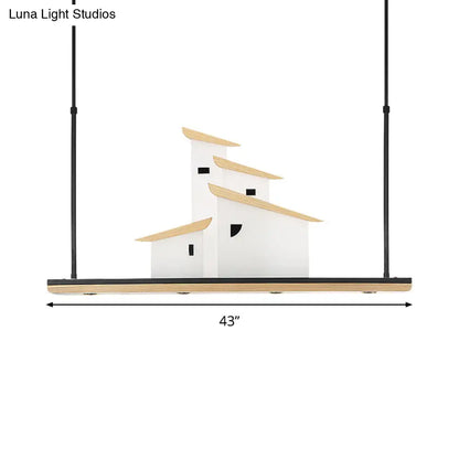 Lámpara de techo colgante DecorBites™ Art Deco Island, luminaria LED de metal blanco con soporte de madera - Luz cálida/blanca