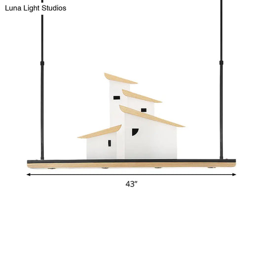 DecorBites™ Art Deco Island Pendant Ceiling Light, LED Metal Fixture in White with Wood Bracket - Warm/White Light