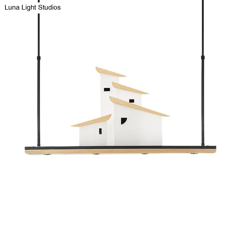 Lámpara de techo colgante DecorBites™ Art Deco Island, luminaria LED de metal blanco con soporte de madera - Luz cálida/blanca