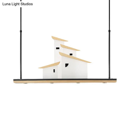 Lámpara de techo colgante DecorBites™ Art Deco Island, luminaria LED de metal blanco con soporte de madera - Luz cálida/blanca