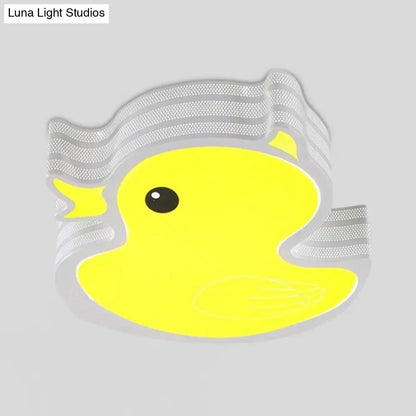 DecorBites™ Art Deco LED Ceiling Light: Duck Nursing Room Flush Mount Fixture in Yellow