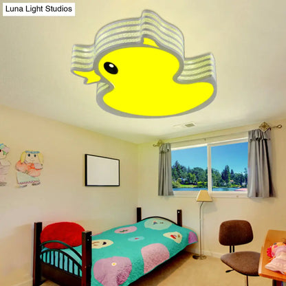 DecorBites™ Art Deco LED Ceiling Light: Duck Nursing Room Flush Mount Fixture in Yellow