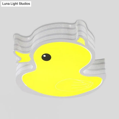 DecorBites™ Art Deco LED Ceiling Light: Duck Nursing Room Flush Mount Fixture in Yellow