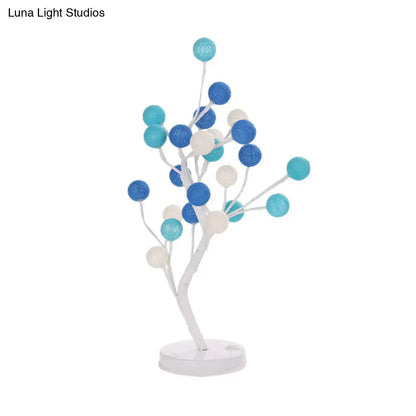 Lámpara de mesa nocturna LED Art Déco con diseño de árbol y bolas de hilo de algodón - Rosa/Azul/Verde