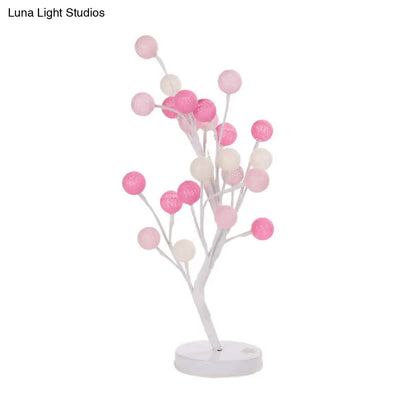Lámpara de mesa nocturna LED Art Déco con diseño de árbol y bolas de hilo de algodón - Rosa/Azul/Verde