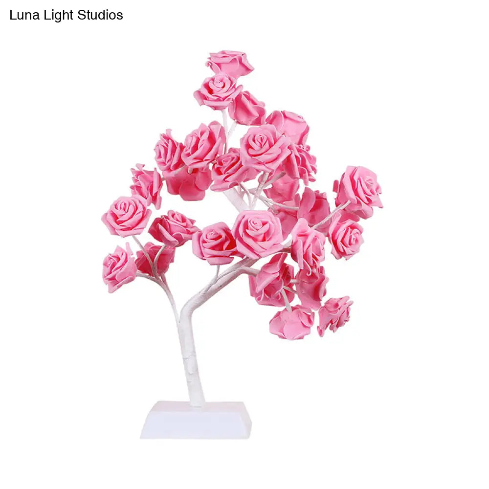 Lámpara de mesa nocturna Art Déco con forma de rosa rosa LED y diseño de rama - Perfecta para restaurantes