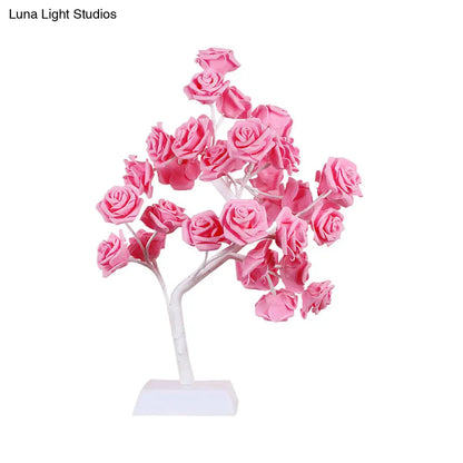 Lámpara de mesa nocturna Art Déco con forma de rosa rosa LED y diseño de rama - Perfecta para restaurantes