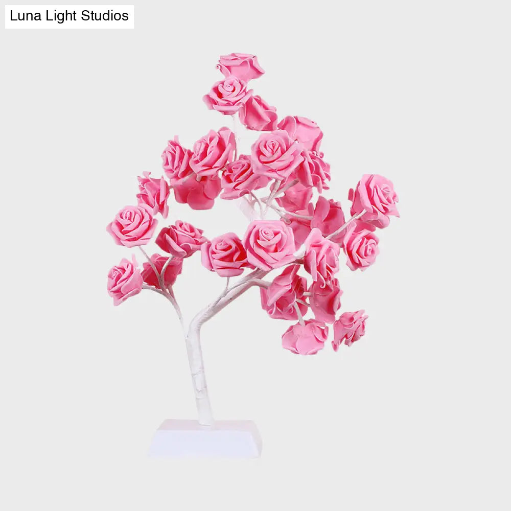 Lámpara de mesa nocturna Art Déco con forma de rosa rosa LED y diseño de rama - Perfecta para restaurantes
