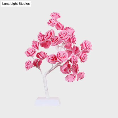 Lámpara de mesa nocturna Art Déco con forma de rosa rosa LED y diseño de rama - Perfecta para restaurantes