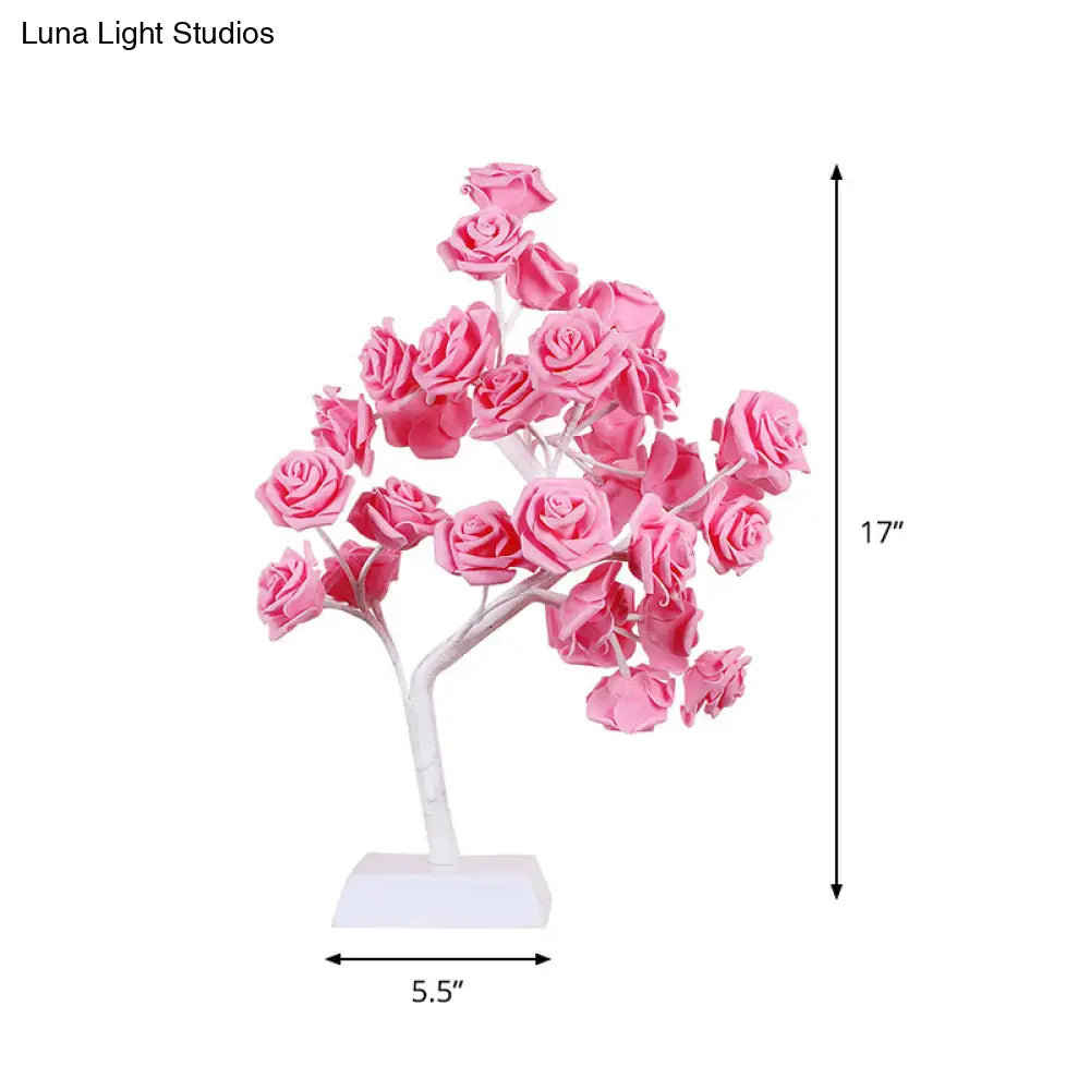 Lámpara de mesa nocturna Art Déco con forma de rosa rosa LED y diseño de rama - Perfecta para restaurantes