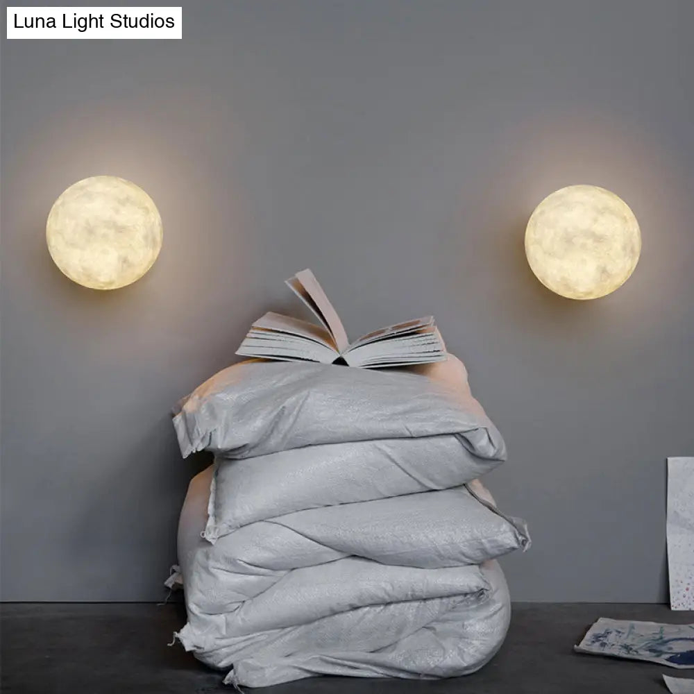 DecorBites™ DecorBites™ Art Deco LED Sconce Light: White Moon Flush Mount Wall Fixture with Resin Shade