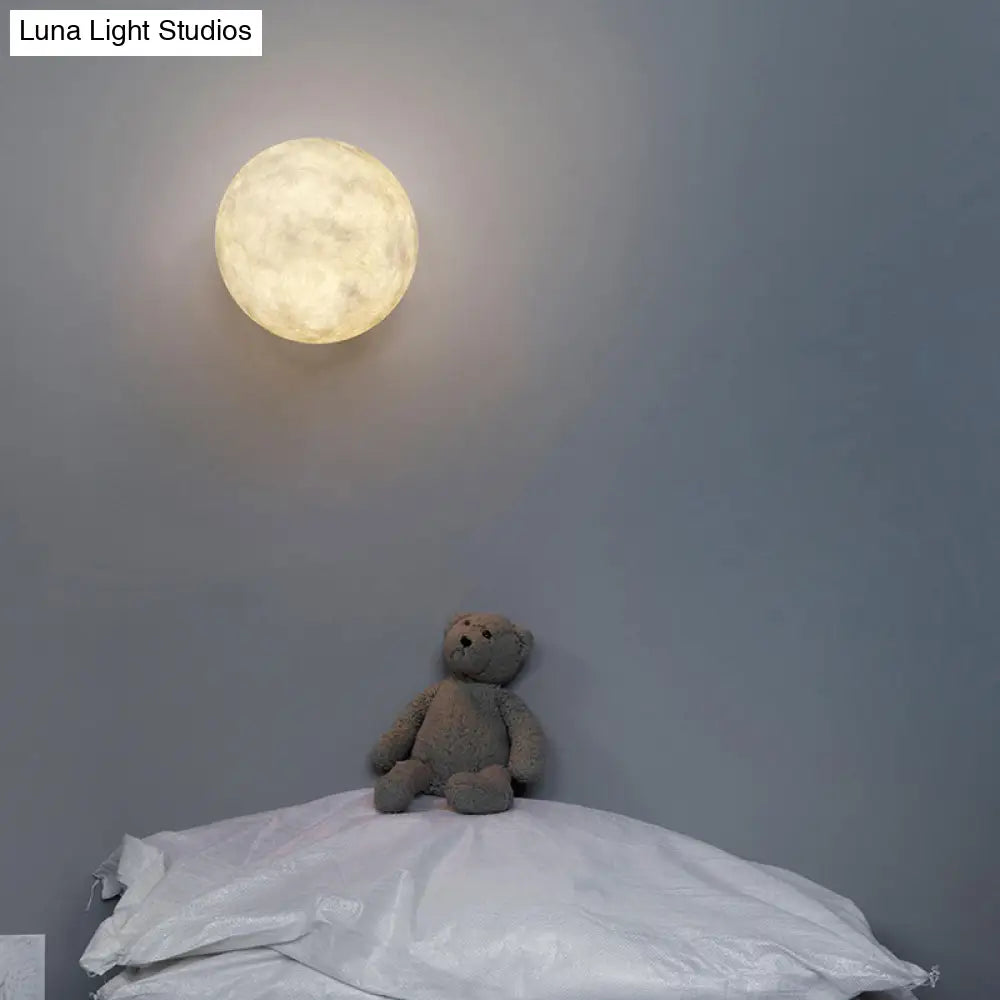 DecorBites™ DecorBites™ Art Deco LED Sconce Light: White Moon Flush Mount Wall Fixture with Resin Shade