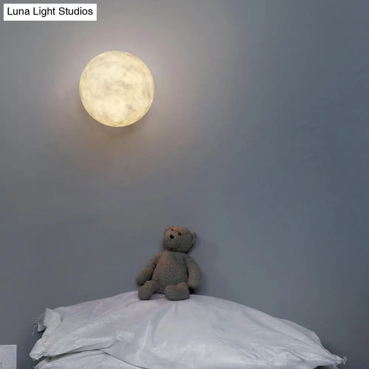 DecorBites™ DecorBites™ Art Deco LED Sconce Light: White Moon Flush Mount Wall Fixture with Resin Shade