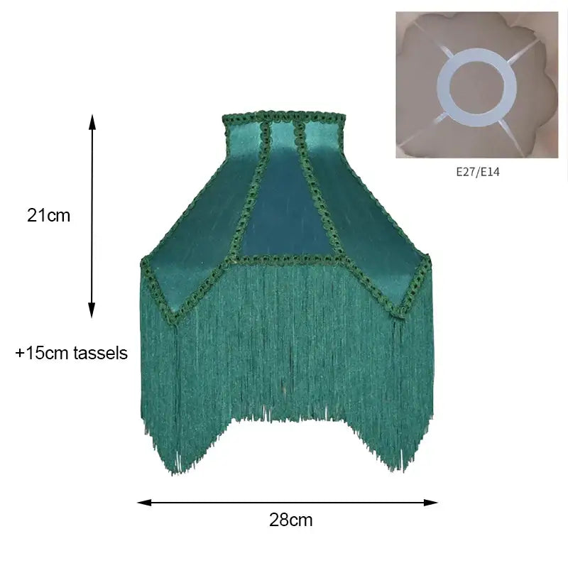 Art deco teal velvet lampshade with malachite green beaded trim and 15cm fringe for decorbites art deco decor