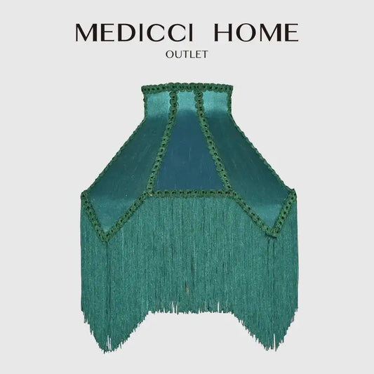 Teal velvet lampshade with malachite green lace trim and fringe for decorbites art deco bedroom decor
