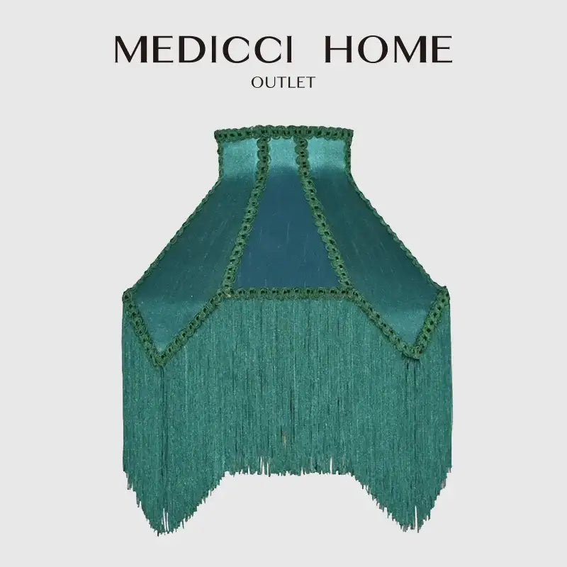 Teal velvet lampshade with malachite green lace trim and fringe for decorbites art deco bedroom decor