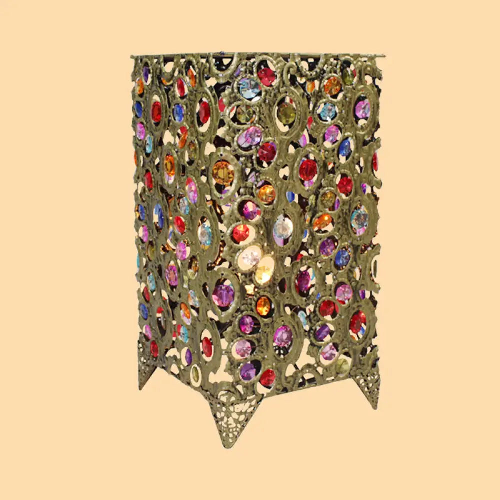 مصباح طاولة معدني من النحاس/البرونز بتصميم آرت ديكو مع غطاء مستطيل - إضاءة أنيقة لطاولة جانبية لغرفة المعيشة