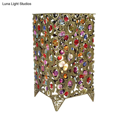 مصباح طاولة معدني من النحاس/البرونز بتصميم آرت ديكو مع غطاء مستطيل - إضاءة أنيقة لطاولة جانبية لغرفة المعيشة