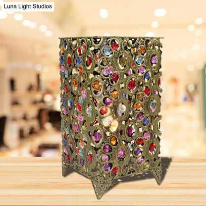 مصباح طاولة معدني من النحاس/البرونز بتصميم آرت ديكو مع غطاء مستطيل - إضاءة أنيقة لطاولة جانبية لغرفة المعيشة