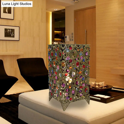 مصباح طاولة معدني من النحاس/البرونز بتصميم آرت ديكو مع غطاء مستطيل - إضاءة أنيقة لطاولة جانبية لغرفة المعيشة