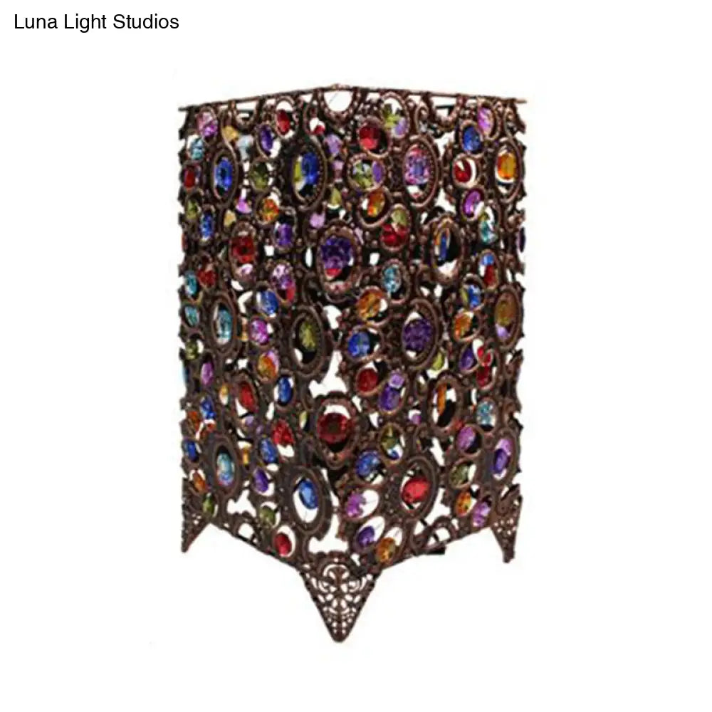 مصباح طاولة معدني من النحاس/البرونز بتصميم آرت ديكو مع غطاء مستطيل - إضاءة أنيقة لطاولة جانبية لغرفة المعيشة