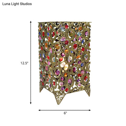 مصباح طاولة معدني من النحاس/البرونز بتصميم آرت ديكو مع غطاء مستطيل - إضاءة أنيقة لطاولة جانبية لغرفة المعيشة